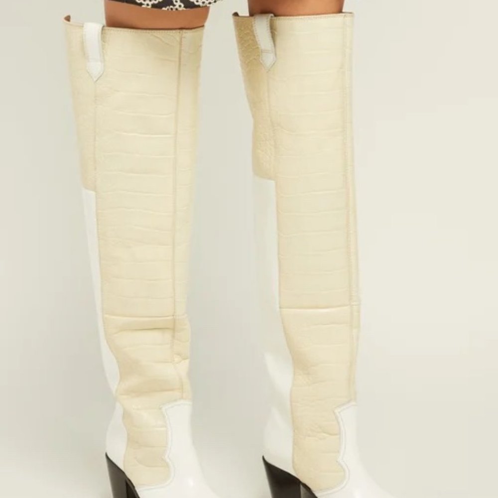 Ganni Nadine Over the Knee Leather Cowboy Boots